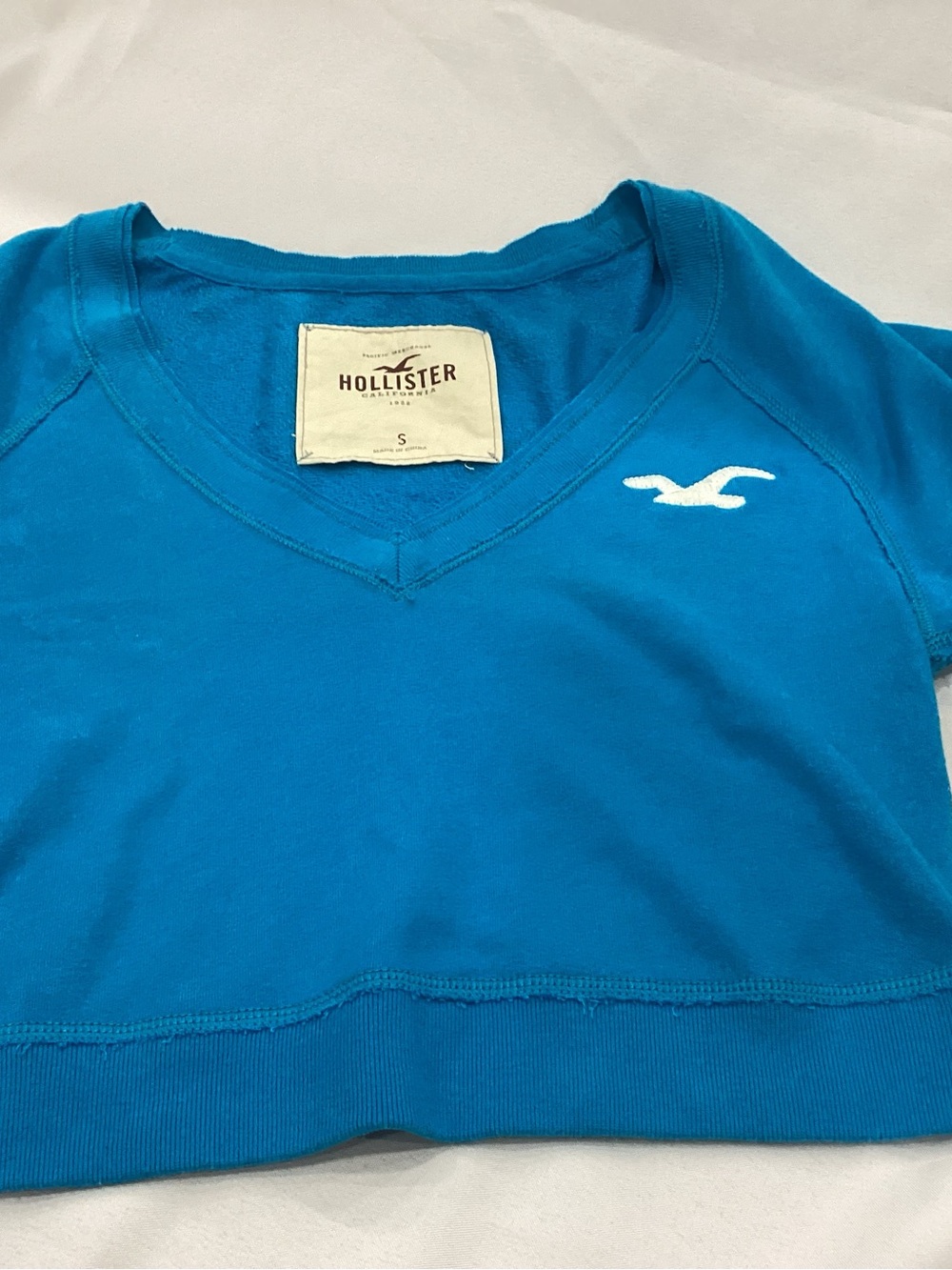 Hollister Teen Girls Bright Turquoise V-Neck Sweatshirt with White Seagull